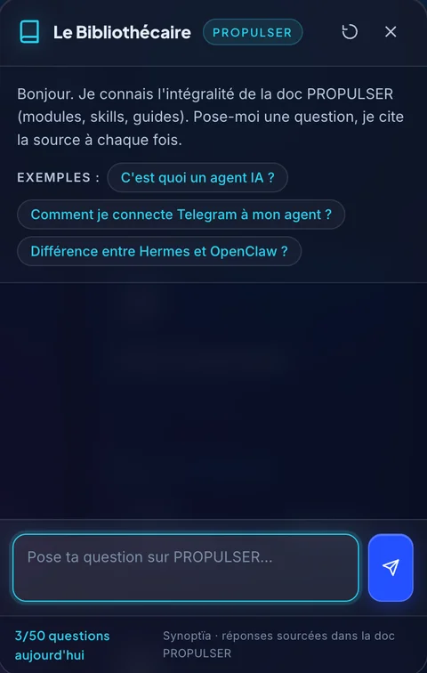 Capture du widget Bibliothécaire dans l'espace PROPULSER